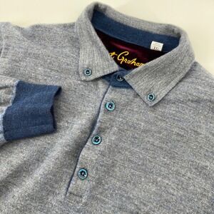 Robert Graham Mens XL Blue Wool Blend Long Sleeve Button Polo Shirt